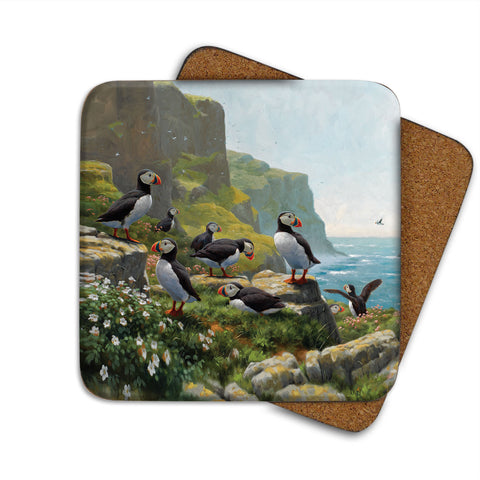 High-Quality Puffins Roosting Coaster