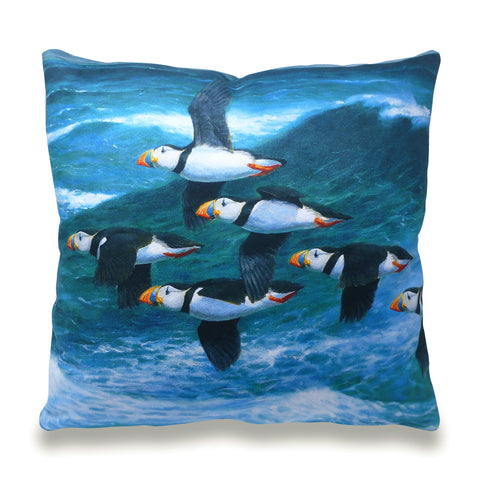 Puffin Colony in Flight Scatter Cushion